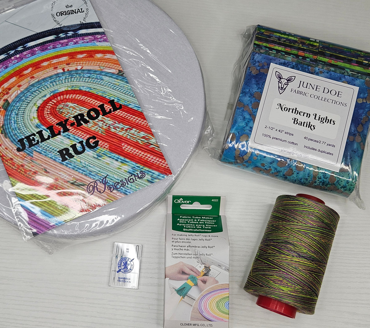 Jelly Roll/Fabric Strip Rug Craft Chest Kit - June Doe Northern Lights Batiks